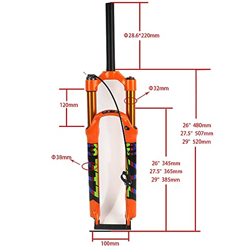 splumzer [EU Stock Horquilla Delantera de Montaña, Amortiguador de Presión de Aire, Horquilla, Accesorios para Bicicleta, Aleación de Magnesio 26/27,5/29 (Remote Lockout, 26 Pulgadas)