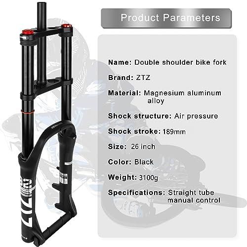 splumzer [EU Stock Horquilla MTB,Horquilla de Suspensión de Bicicleta 26" 4.0 para Bicicleta de Montaña Air Double Shoulder Downhill Rappel Amortiguador MTB/QR/Am