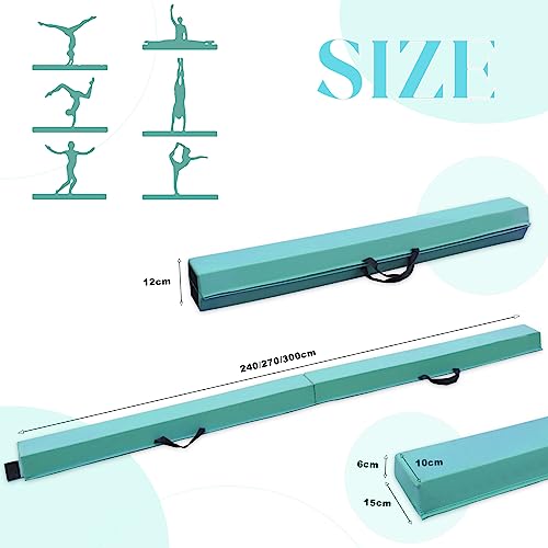 SportBob Barra Equilibrio Gimnasia artistica 270cm Cuero PU Plegable Base de Goma Antideslizante para niños, Vigas de Gimnasia para Entrenamiento, práctica, Entrenamiento Familiar Profesional