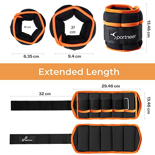 Sportneer Peso para Tobillo, Pesas Ajustables 0.46Kg - 3.16Kg (1 par), 0,23 kg-1,6 kg por Tobillo, Peso Durable para Muñeca con Correa Ajustable para Ejercicio, Caminar, Footing, Gimnasio,Naranja