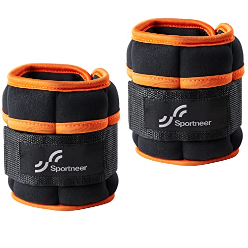 Sportneer Peso para Tobillo, Pesas Ajustables 0.46Kg - 3.16Kg (1 par), 0,23 kg-1,6 kg por Tobillo, Peso Durable para Muñeca con Correa Ajustable para Ejercicio, Caminar, Footing, Gimnasio,Naranja
