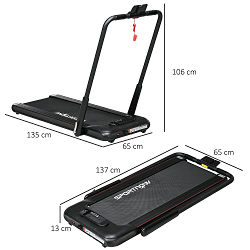 SPORTNOW 2 en 1 Cinta de Correr Plegable Velocidad 12 km/h Cinta de Andar Control Remoto Superficie de Carrera 36x105 cm Pantalla LED y Ruedas para Fitness en Casa 135x65x106 cm Negro