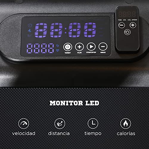 SPORTNOW 2 en 1 Cinta de Correr Plegable Velocidad 12 km/h Cinta de Andar Control Remoto Superficie de Carrera 36x105 cm Pantalla LED y Ruedas para Fitness en Casa 135x65x106 cm Negro