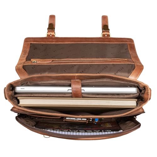 STILORD 'Calvin' Maletín piel Hombres Grande para portátil 15.6 pulgadas Mensajero Bolsa Bandolera Trabajo Bolso negocios de cuero, Color:andorra - marrón
