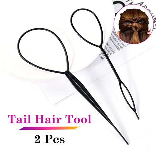 Sularpek Cabello Pull Aguja, 2 pcs Aguja para El Pelo, Profesional de Ayuda para El Peinado, Herramienta de Trenzado de La Cola para El Cabello para Niñas Moda Hair Design DIY (Negro)