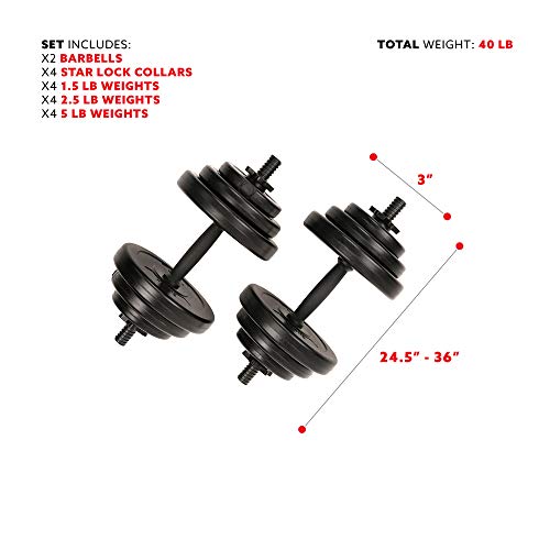 Sunny Health and Fitness Sunny Health & Fitness 18 KG, Vinyl Dumbbell Set Mancuernas, Unisex, Negro, Talla única