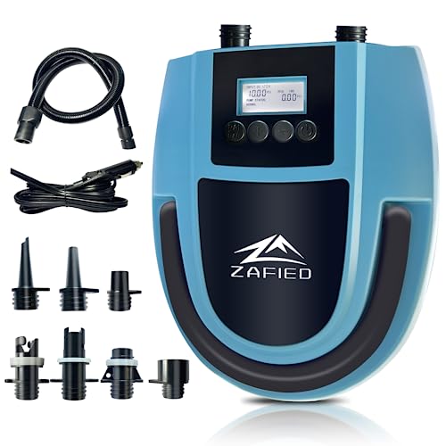 Sup Bomba Eléctrica, 20PSI Alta Presión 12V DC Bomba de Aire con LCD Digital Auto-Off Inteligente Dos Etapas Inflador & Desinflador para Stand Up Paddle Boards Botes Kayak Barco Inflable (Azul)