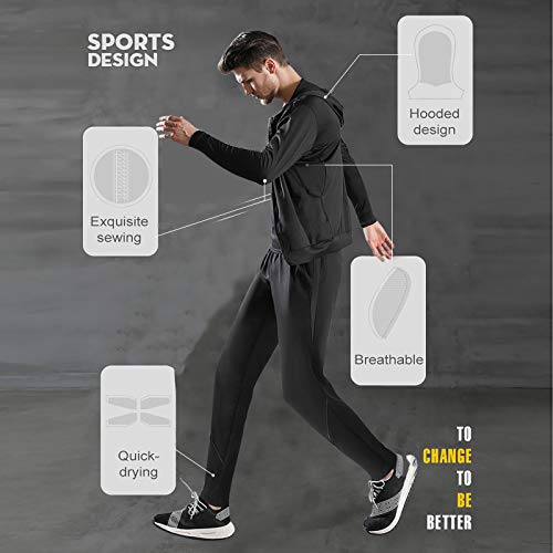 Superora 6 Piezas Juego de ropa deportiva Hombre con capucha de manga larga camisetas de manga corta pantalones cortos sueltos y pantalones Entrenamiento Gimnasio Correr