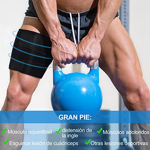 supregear Thigh Wraps Support, Compresión Ajustable Neopreno Manga del Muslo Transpirable Antideslizante Upper Leg Brace para Mujeres Hombres Tirado del Músculo de la Ingle, Cuádriceps, Negro, L
