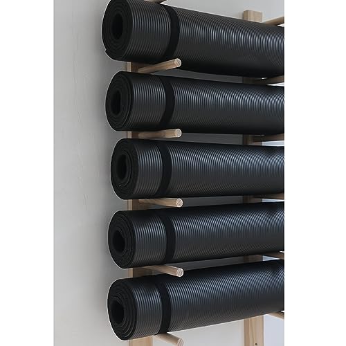 SUYUDD Soporte de Madera para Esterilla de Yoga, Soporte de Pared, Organizador de Pared para Rodillo de Espuma, Organizador de Fitness para Colgar en la Pared de Madera para Gimnasio en casa, Escuela
