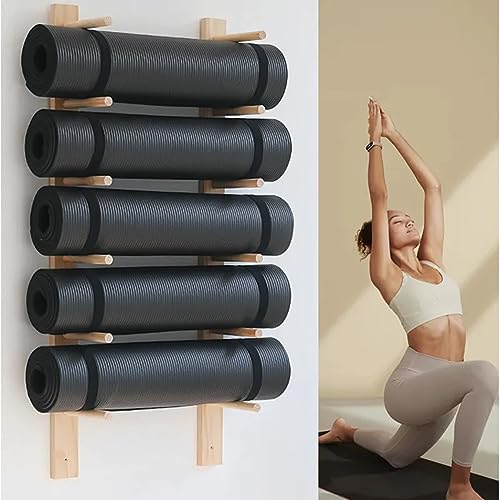 SUYUDD Soporte de Madera para Esterilla de Yoga, Soporte de Pared, Organizador de Pared para Rodillo de Espuma, Organizador de Fitness para Colgar en la Pared de Madera para Gimnasio en casa, Escuela