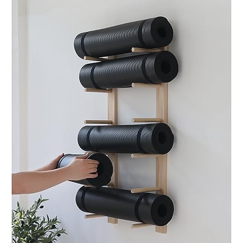 SUYUDD Soporte de Madera para Esterilla de Yoga, Soporte de Pared, Organizador de Pared para Rodillo de Espuma, Organizador de Fitness para Colgar en la Pared de Madera para Gimnasio en casa, Escuela
