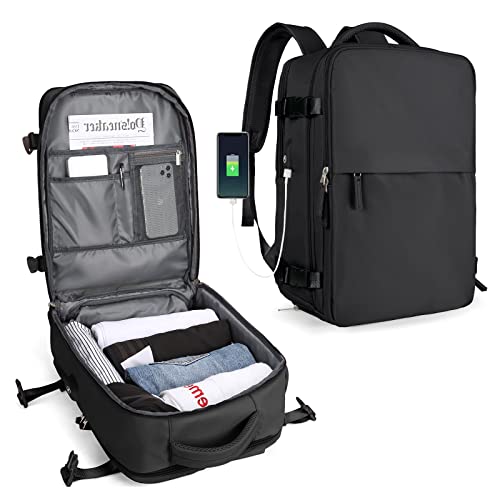 SZLX Mochila Viaje Cabina Avion Mujer Bolsas de viaje Equipaje de Mano avion Maletas de Viaje Cabina Mochila para Portátil con cable USB Impermeable Mochila Escolar Negro