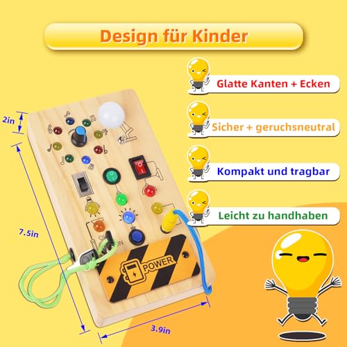 Tablero Ocupado Juguete Montessori 1 2 3 4 Años, Actividades Tablero para Bebé De Madera con 8 Interruptores 15 Luces Led, Juguete De Aprendizaje Habilidades Motoras, Regalo Niño Niña 12 18 Meses