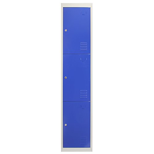 Taquilla Metálica para Montar con 3 Puertas Azules 45x38x180cm con Estantes llaves Imanes Portatarjetas Nombre Número Armario Casillero Metalico Blue Metal Locker Escuela Gimnasio Vestuario y Oficina