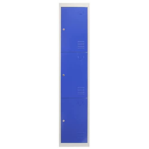 Taquilla Metálica para Montar con 3 Puertas Azules 45x38x180cm con Estantes llaves Imanes Portatarjetas Nombre Número Armario Casillero Metalico Blue Metal Locker Escuela Gimnasio Vestuario y Oficina