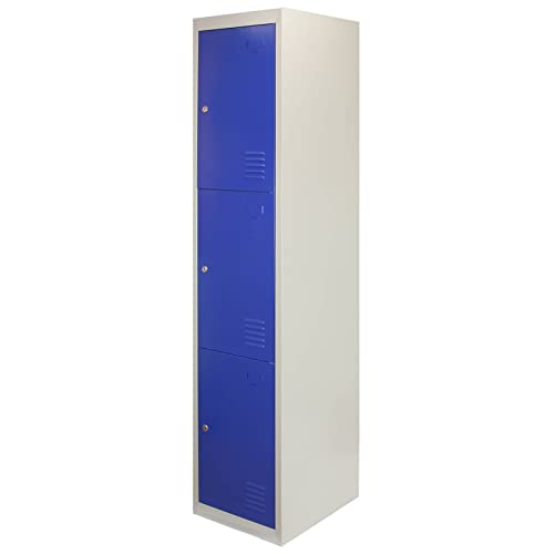 Taquilla Metálica para Montar con 3 Puertas Azules 45x38x180cm con Estantes llaves Imanes Portatarjetas Nombre Número Armario Casillero Metalico Blue Metal Locker Escuela Gimnasio Vestuario y Oficina