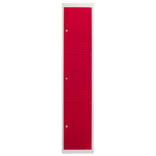Taquilla Metálica para Montar con 3 Puertas Rojas 45x38x180cm con Estantes llaves Imanes Portatarjetas Nombre Número Casillero Armario Rojo Metalico Red Metal Locker Escuela Gimnasio Vestuario Oficina