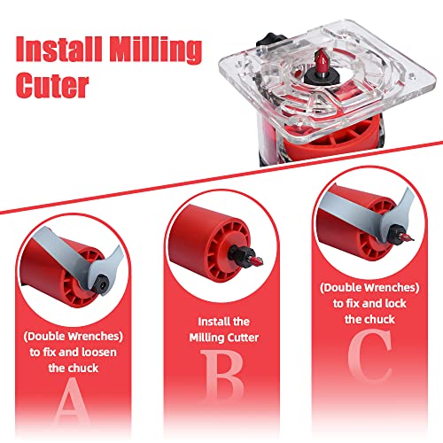 TEENO Fresadora De Madera Rebajadora Eléctrica 650W 15000-32000 RPM,Fresadora EléCtrica Para Madera Con 12 piezas 1/4'' Alicates,6 Velocidades Variables,con estuche de transporte