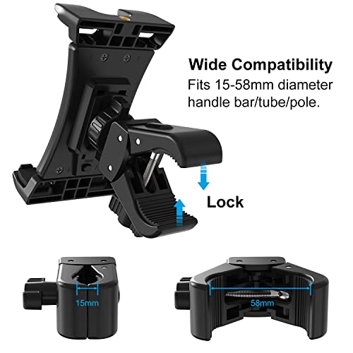 Tendak Spinning Bike Bicicleta Estática Soporte para Tableta Cinta de Correr Ajustable 360° Gimnasia Manillar Micrófono Soporte para iPad Pro iPad Mini iPad Air, 4.7-12.9" Tablet Teléfono Celular