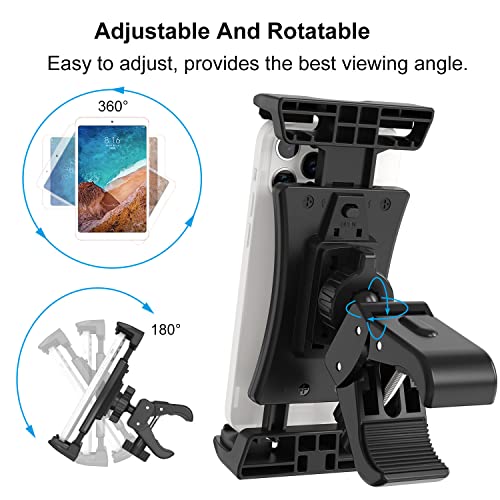 Tendak Spinning Bike Bicicleta Estática Soporte para Tableta Cinta de Correr Ajustable 360° Gimnasia Manillar Micrófono Soporte para iPad Pro iPad Mini iPad Air, 4.7-12.9" Tablet Teléfono Celular