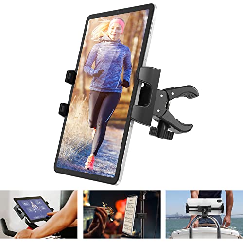 Tendak Spinning Bike Bicicleta Estática Soporte para Tableta Cinta de Correr Ajustable 360° Gimnasia Manillar Micrófono Soporte para iPad Pro iPad Mini iPad Air, 4.7-12.9" Tablet Teléfono Celular