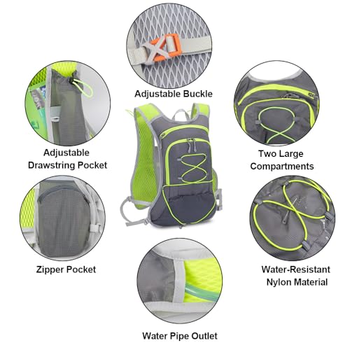 TEUEN Mochila de Hidratación con 2 litros Bolsa de Agua, Mochila Agua Mujer Hombre 6 litros Mochilas Trail Running Ligera para Correr Senderismo o Ciclismo Unisex Adulto (Gris)