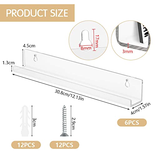 THATSRAD 6 PZS Estante de Acrílico Transparente para Discos Vinilos 30,5 * 4,4 * 4,3cm Estante Flotante Pared Expositor para CDs Soporte Fotos