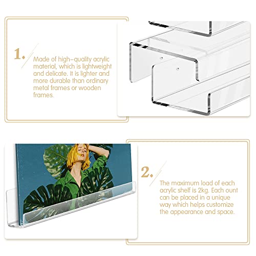 THATSRAD 6 PZS Estante de Acrílico Transparente para Discos Vinilos 30,5 * 4,4 * 4,3cm Estante Flotante Pared Expositor para CDs Soporte Fotos