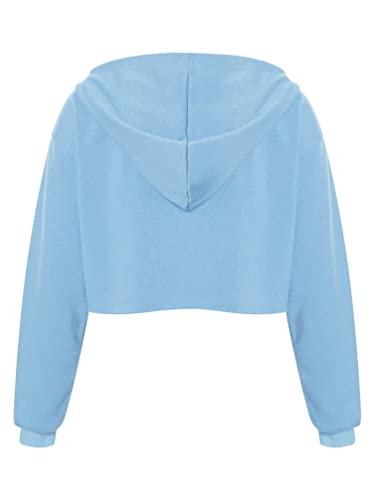 TiaoBug Sudadera con Capucha para Niña Crop Top Mariposa de Manga Larga Camiseta Casual Traje Chándal Ropa Deportiva Ropa de Baile Moderno Azul claro 11-12 años