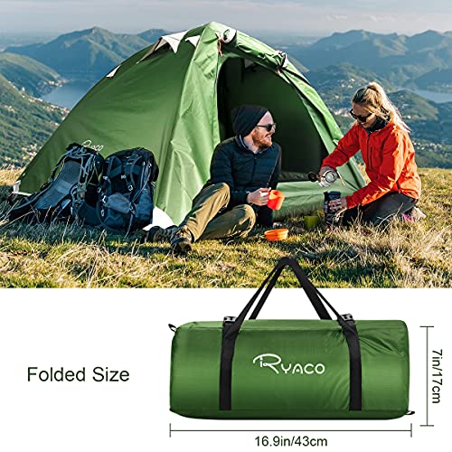 Tienda de campaña para 2-3 Personas con Bolsa de Transporte RYACO - Tiendas de campaña Tipo Domo Ligeras para Adultos, Camping, mochileros y Equipo de Senderismo al Aire Libre, Verde