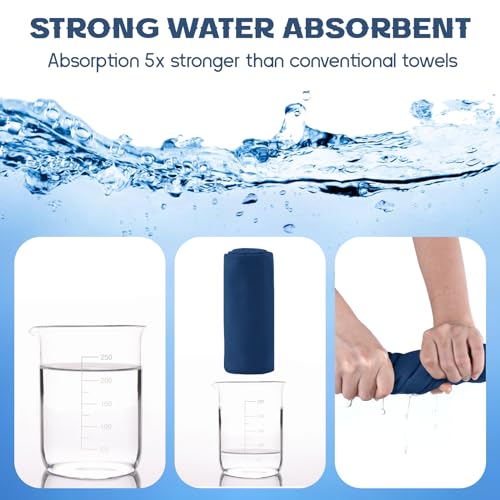 Toalla Microfibra Set de 2 | 180x60cm Toalla Baño Grande & 80x40cm Toalla Manos Pequeña | Superabsorbente y de Secado Rápido Toalla Gimnasio - Ideal para Viaje, Gym y Camping (Azul Marino)