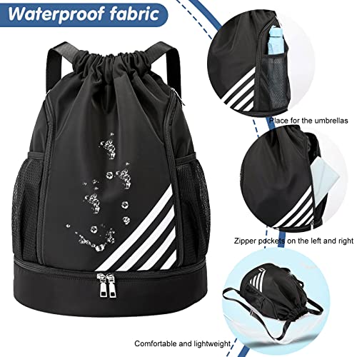 Tokeya Bolsas de Cuerdas Hombre Mochila Cuerdas Impermeable Saco de Gimnasia con Compartimento de Zapatos y Bolsillo Ligera Mochila de Playa para Senderismo Natacion Fitness Baloncesto, Negro