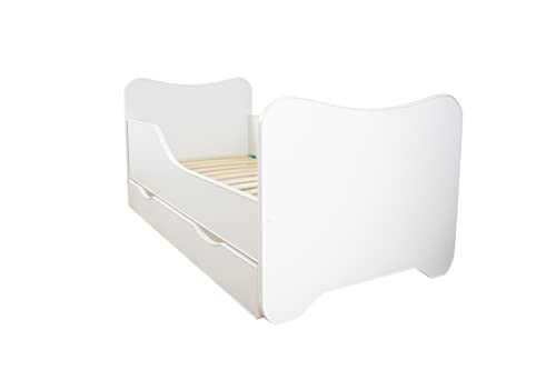 Topbeds Cama Infantil Happy Kitty con cajón 160x80 cm, Blanca, con colchón de Espuma, armazón de Madera de Haya, construcción Robusta, Segura, Lados elevados, cómoda, Bordes Redondeados