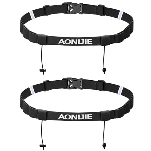 TRIWONDER Race Cinturón para Número Porta Dorsal para Running Triatlon Maratones Unisex (A - Cinturón - Negro - 2 Pcs)