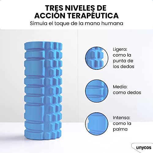 unycos - Rodillo para Masajes Musculares, Cilindro de Gomaespuma para Fitness, Terapia con Foam Roller Ultraligero, Herramienta de Automasaje para Mayor Recuperación y Flexibilidad (Azul Claro)