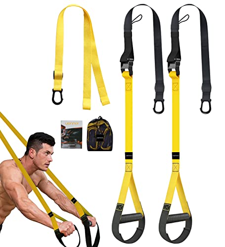 UONNER Kit de entrenamiento de suspensión, sistema de correa de entrenamiento para el cuerpo, kit de resistencia para el hogar con asas de entrenamiento
