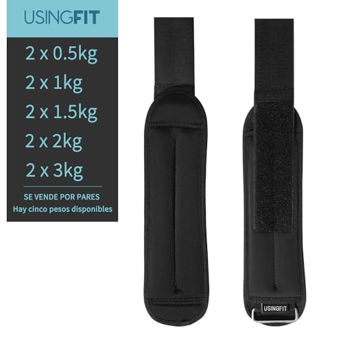 USINGFIT Pesas para Tobillos Tobilleras con Peso Lastres Tobillos 2 * 0,5kg / 2 * 1kg / 2 * 1,5kg / 2 * 2kg / 2 * 3kg Pesas Muñecas Pesas Piernas Pesas Tobillo Muñequeras Peso Lastradas (2 * 1,5kg)