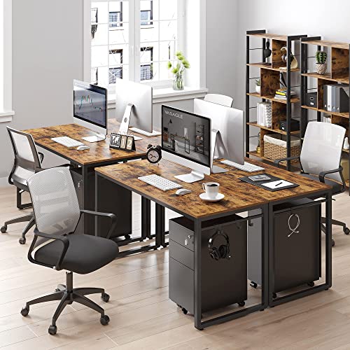 VASAGLE Escritorio, Mesa de Ordenador, Mesa de Oficina con 8 Ganchos, 120 x 60 x 75 cm, para Estudio, Oficina, Fácil de Montar, Metal, Diseño Industrial, Marrón Rústico y Negro LWD58X