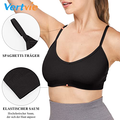 Vertvie Juego de 2/3/4 sujetador deportivo para mujer, sujetador sin aros, sin costuras, acolchado con tirantes finos Negro/blanco/color piel. S