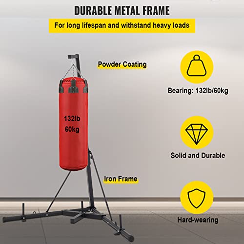 VEVOR Soporte de Pie para Saco de Boxeo con Altura Extendida 230 cm, Soporte Plegable para Saco de Boxeo con Altura Ajustable 48 cm, Soporte de Acero para Saco Boxeo Suelo, Carga Máxima 60 kg