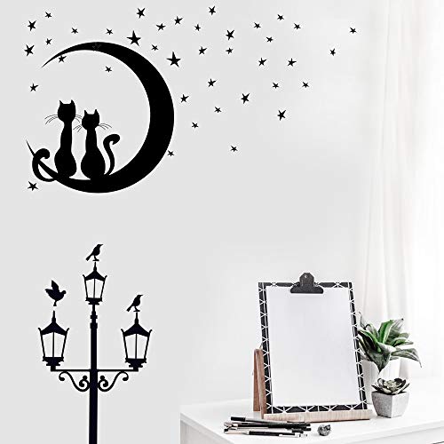 VINFUTUR 2pcs Pegatinas Pared Decorativas Autoadhesivas Pegatinas Pared de Farola y Gatos Negro Vinilos Pared Decorativos Wall Stickers para Decoración Hogar Dormitorio Oficina Hotel