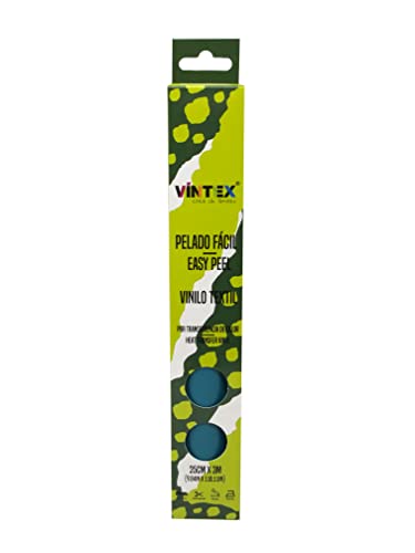 VINTEX - Vinilo Textil Turquesa 3 Metros - Fácil Pelado - Acabado Mate - Compatible con Todos Plótter de Corte - por Transferencia de Color - Libre de PVC - 25cm Ancho x 3m Largo