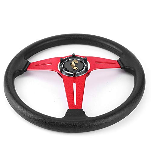 Volante, 350 mm 14 pulgadas Coche de carreras Derrapaje Deportivo Reequipamiento Volante Aleación de aluminio Reemplazo de PU Accesorio universal modificado(rojo)