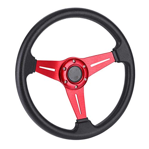 Volante, 350 mm 14 pulgadas Coche de carreras Derrapaje Deportivo Reequipamiento Volante Aleación de aluminio Reemplazo de PU Accesorio universal modificado(rojo)