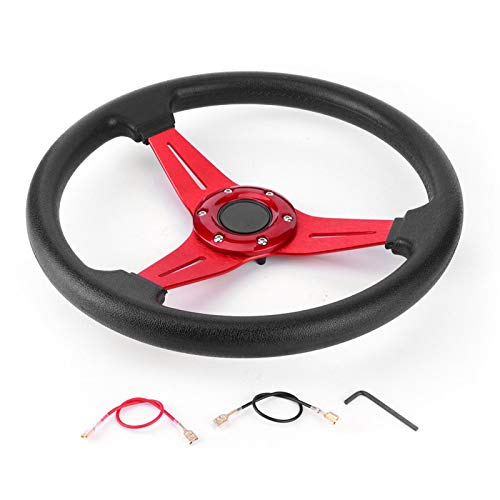 Volante, 350 mm 14 pulgadas Coche de carreras Derrapaje Deportivo Reequipamiento Volante Aleación de aluminio Reemplazo de PU Accesorio universal modificado(rojo)