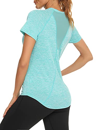 Wayleb Camiseta Deportivo Mujer Camiseta de Manga Corta Camiseta Holgada de Secado Rápido Camisetas de Malla Mujer Yoga Fitness Top Ropa Deportiva Entrenamiento Atlético
