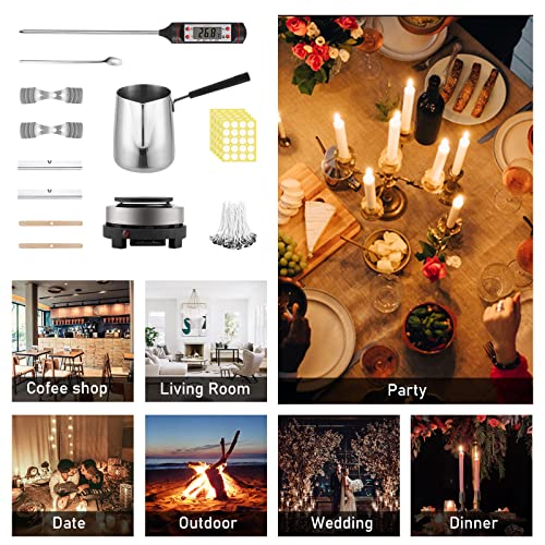 Whemyreat Fundidor De Cera Para Velas,Suministros Para Hacer Velas,Máquina De Fusión De Cera Eléctrica De 600 Ml Para Hacer Velas,Jarra Para Verter,Juego Para Hacer Velas De Bricolaje Con Termómetro