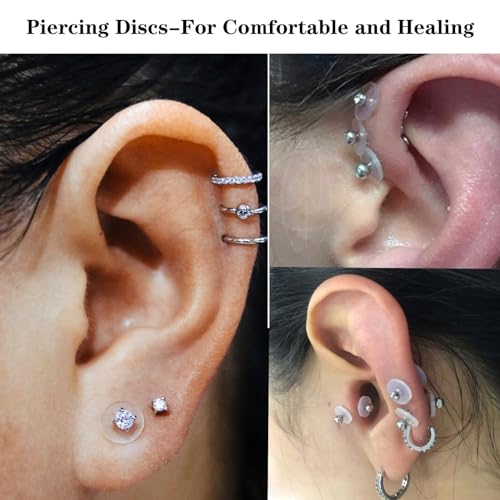 WillTen 60PCS Mezcla de tamaño de silicona transparente Piercing Almohadilla de discos de curación no tire para Piercing Bump Almohadillas de disco transparente para estabilizar Pendientes Stopper