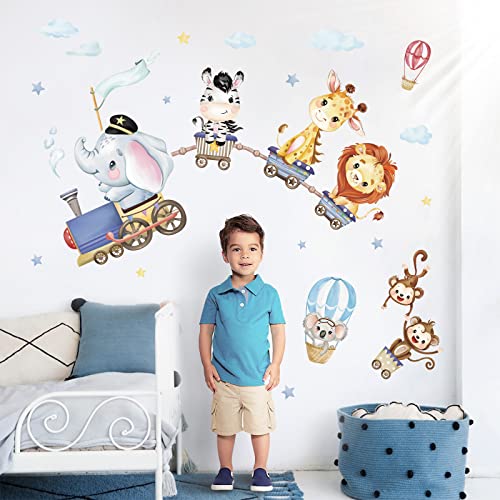 wondever Pegatinas de Pared Safari Animales Tren Adhesivos Pared Decorativos Animales de la Jungla Elefante Jirafa Vinilos Pared para Habitación Infantiles Niños Bebés Guardería